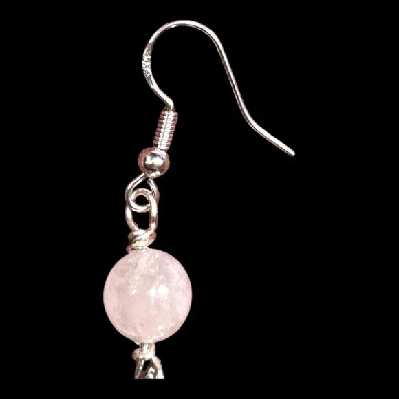 Broken China Floral Earrings W/ 925 Hooks & Silver Blend Bezel With Rose Quartz - Picture 5 of 14
